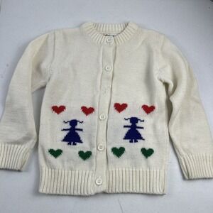 Sunflower Bird Childrens Cardigan Acrylic Sweater Size M (missing button)